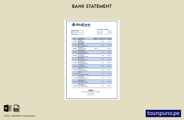 listo para imprimir plantilla de Excel de extracto bancario de Azerbaiyán AtaBan